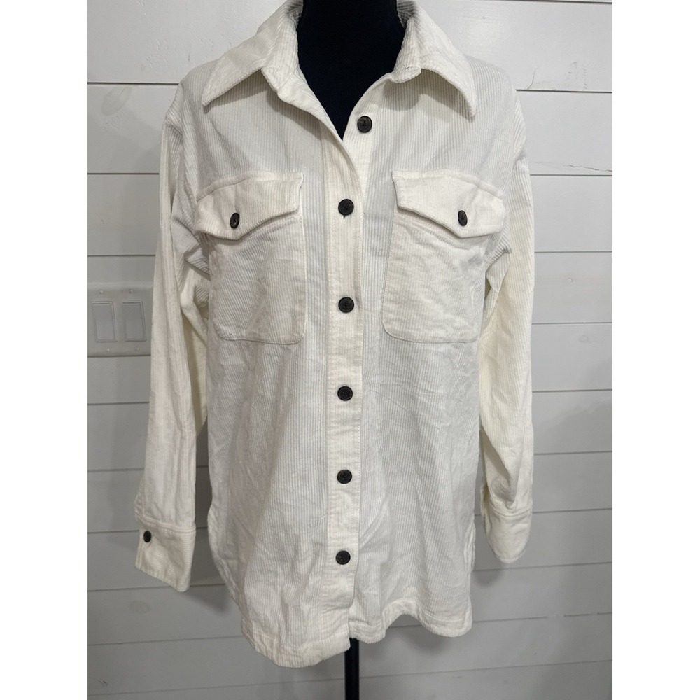 Madewell Corduroy Shirt Jacket Shacket Oversized Medium Buttons Off White